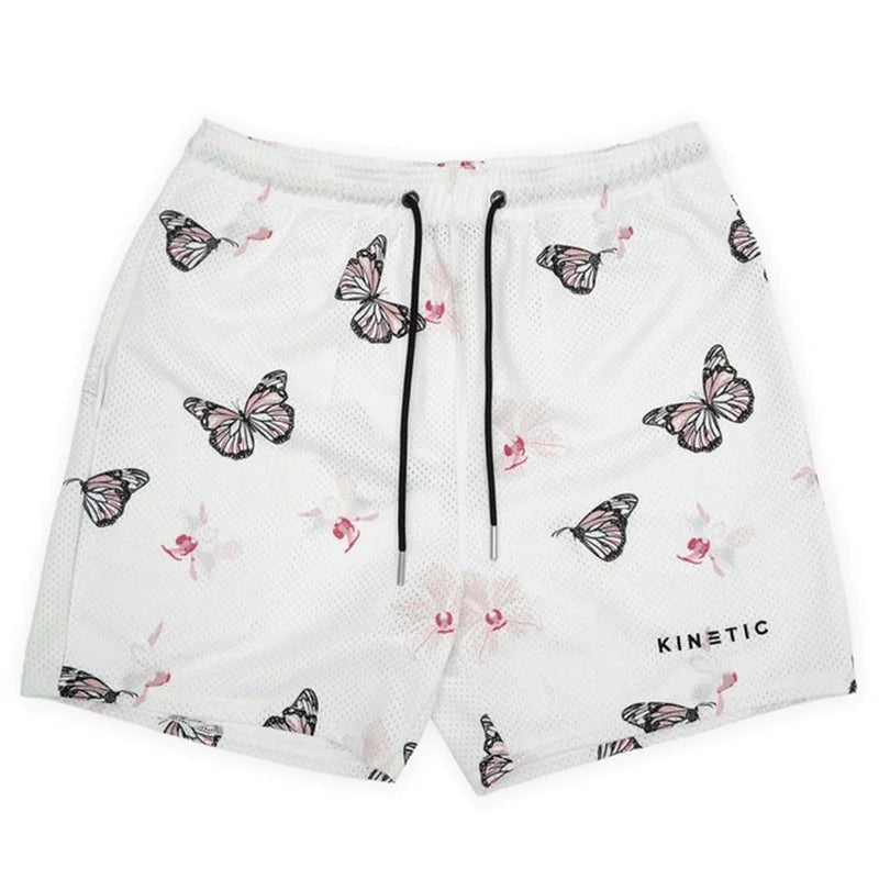 Summer New men short pant Rose Design Casual Shorts Street Hip Hop Fitness Polyester Fast Dry Breathable Embroidery Men Shorts