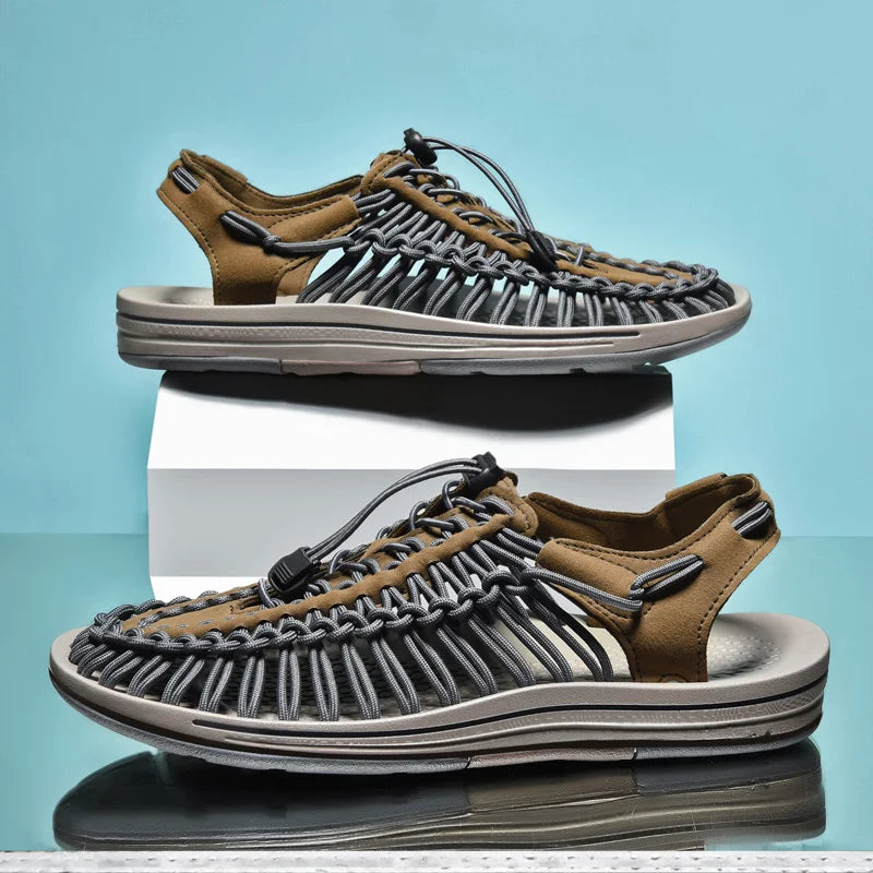 Summer Men Sandals Fashion Handmade Weaving Design Beach Sandals Breathable Casual Flat Sandals Outdoor Couples Sandals Size