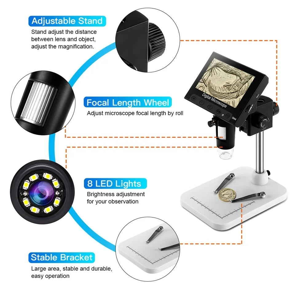 Elikliv EDM4 4.3" LCD Digital Microscope for Electronic 1000x Coin Magnifier Repair Microscope with LED Lights for PC Windows