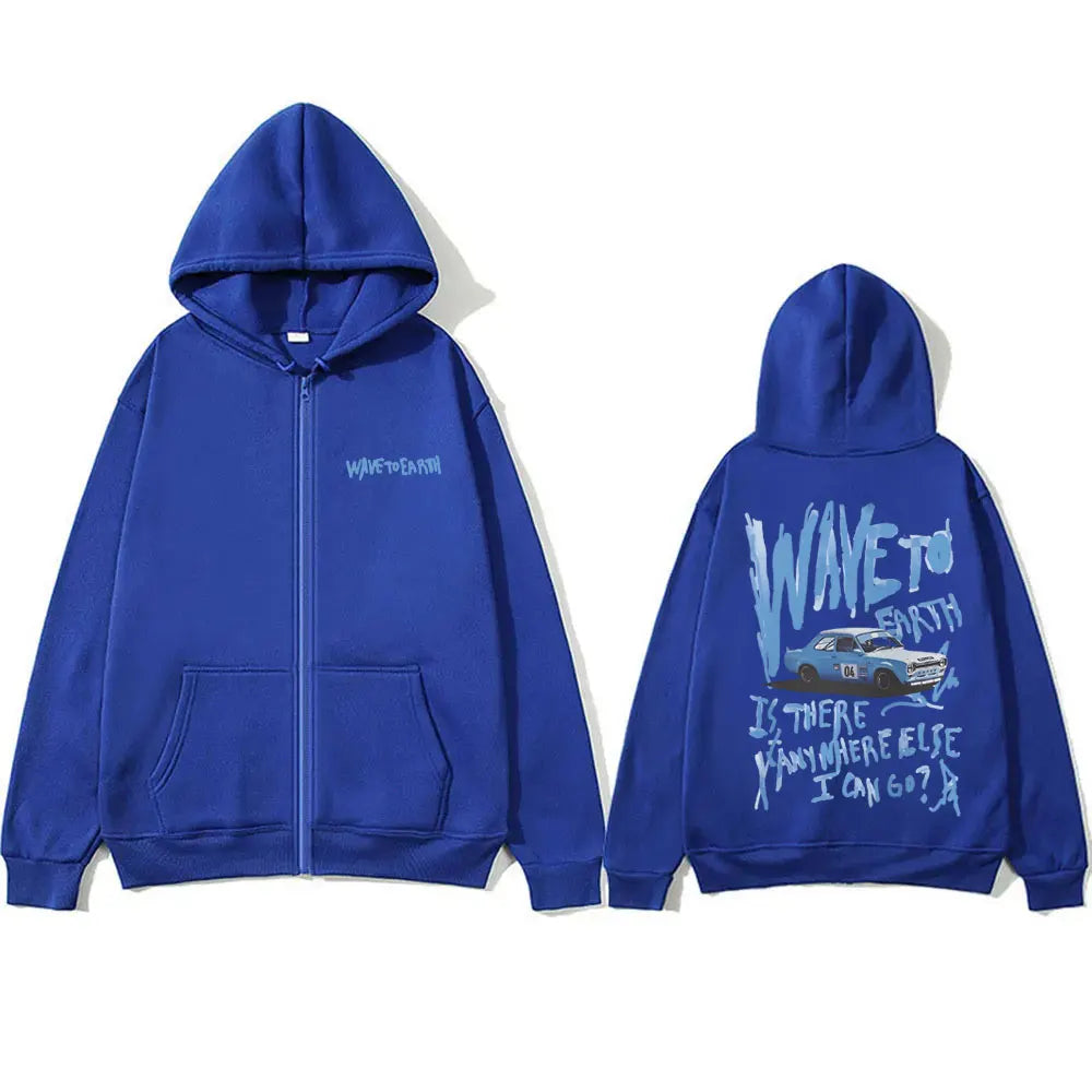 Korean Band Wave To Earth Print Zipper Hoodie Men's Casual Oversized Zip Up Jacket Men Women Hip Hop Fashion Y2k Zip Up Hoodies