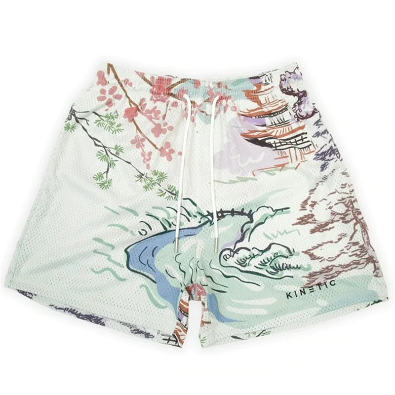 Summer New men short pant Rose Design Casual Shorts Street Hip Hop Fitness Polyester Fast Dry Breathable Embroidery Men Shorts