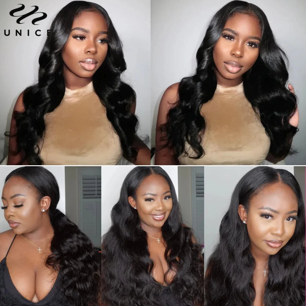 UNice Body Wave V Part Wig With Drawstring Natural Color 100% Human Hair Wigs Clip In V-Part Wig Mini Leave Out 180% Density