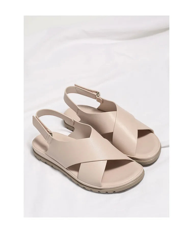 Summer Designer Simple Elegant Women's Sandals Flat Heel Soft Bottom Cross Soft Surface Anti slip Lightweight Casual big size