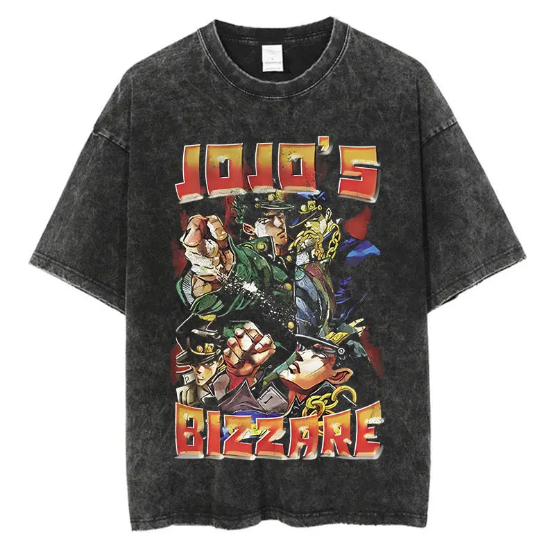 Vintage Washed TShirt Men Summer Hip Hop Streetwear T-shirt JoJo Bizarre Adventure Anime Print Cotton Casual Short Sleeve Tshirt