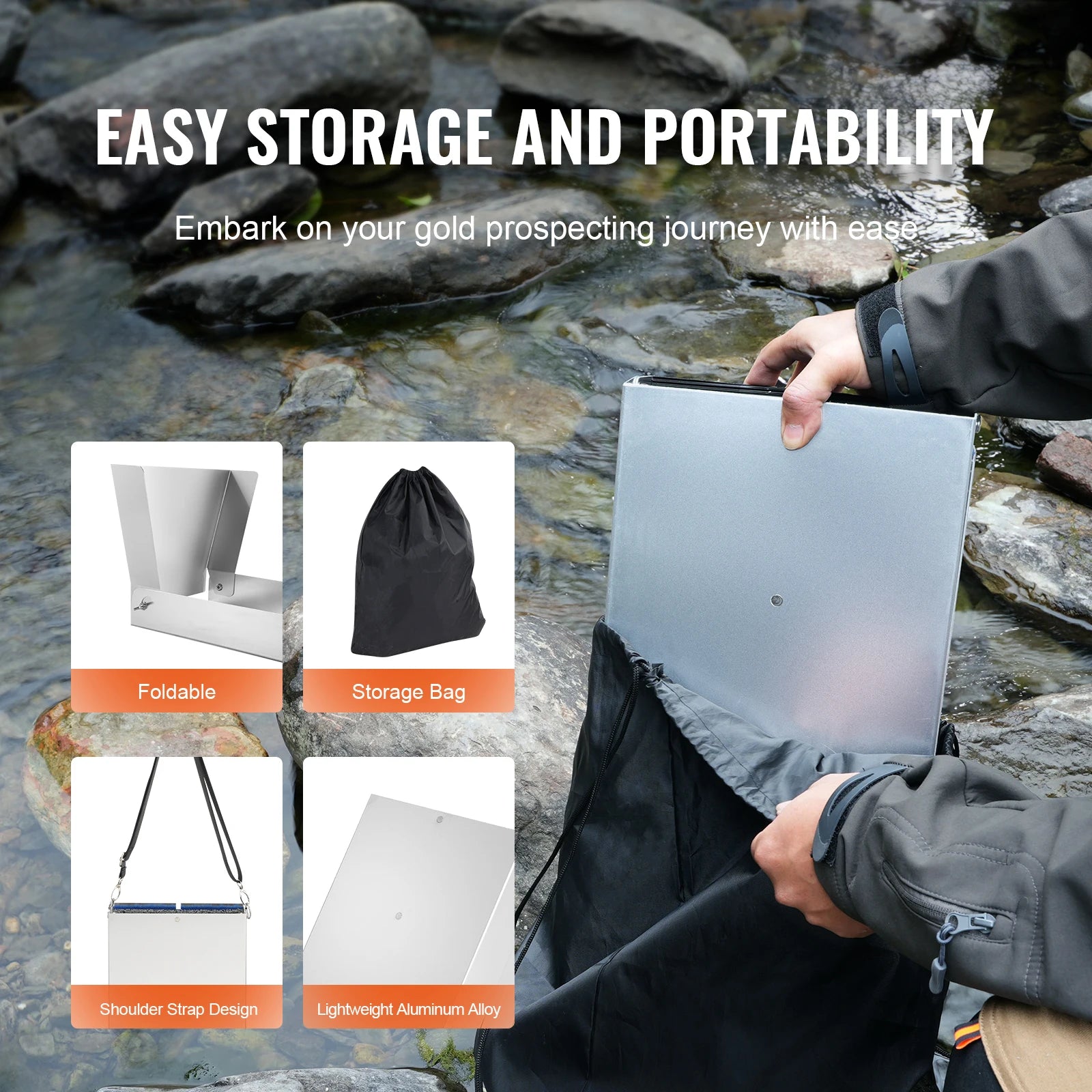 SucceBuy 50" 12" Complete Sluice Box Gold Panning Kit Aluminum Alloy Gold Mining Equipment 23/16 PCS Gold Prospecting Kit