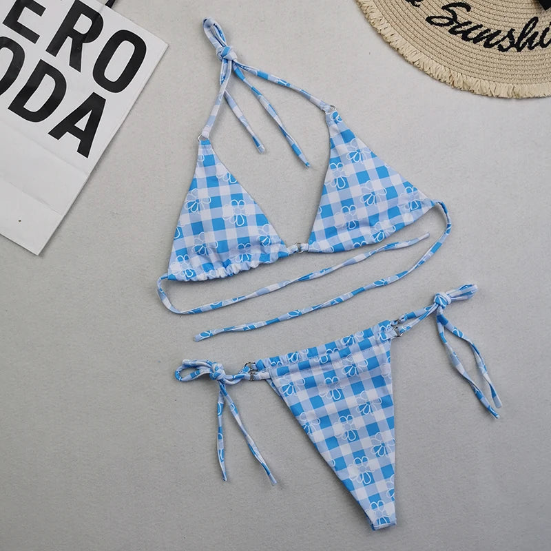 Brazilian Sexy Micro Mini Thong Bikini Set String Bandage Swimwear Women Beachwear Backless Swimsuit Triangle Push Up Biqiuni