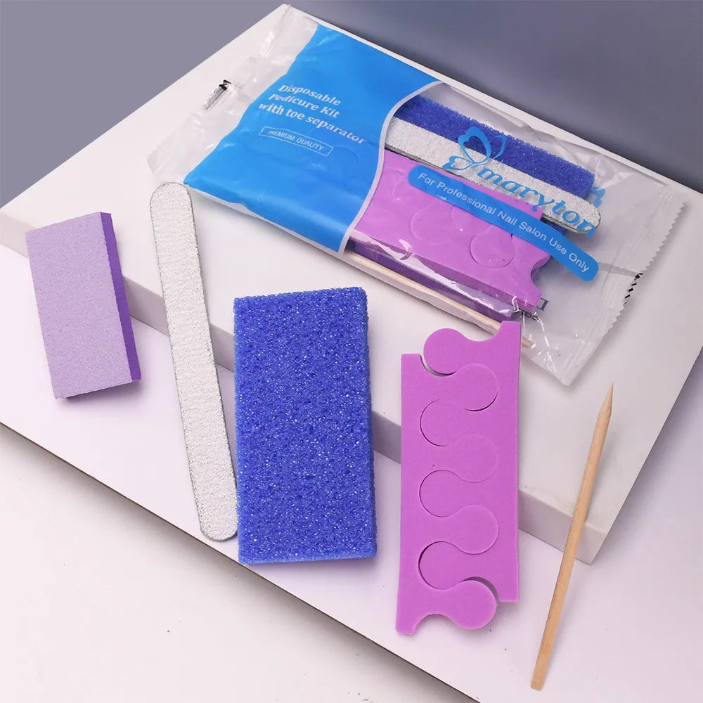 600 Sets/Carton Disposable 5Pcs Pedicure Sets Nail Art Sanding Sandpaper Wooden Nail File Kits Tools Set