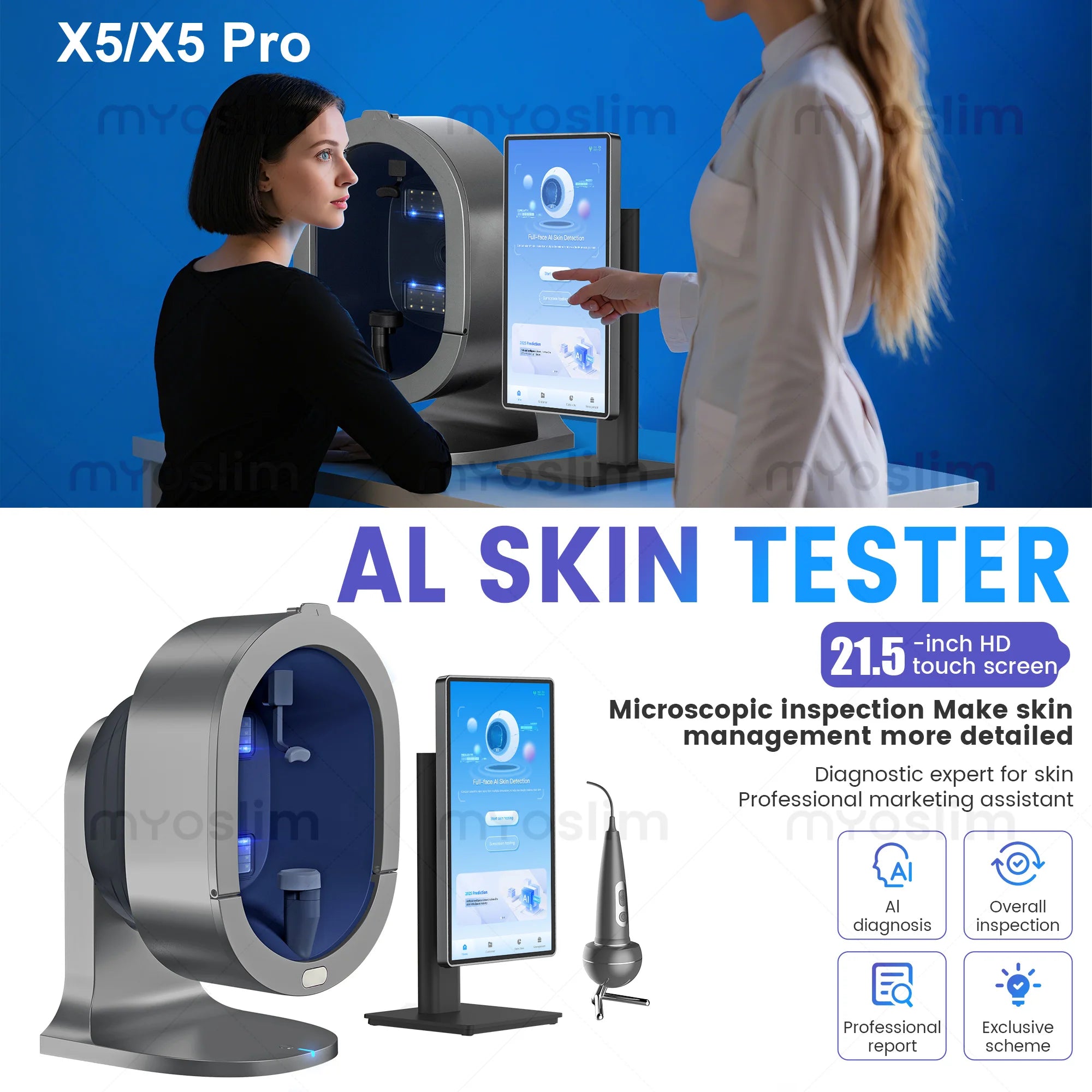 X5/X5 Pro AI Skin Image Analya Intelligence Deep Facial Skin Analysis Detector Follicle Testing Skin Analysis Magnifier