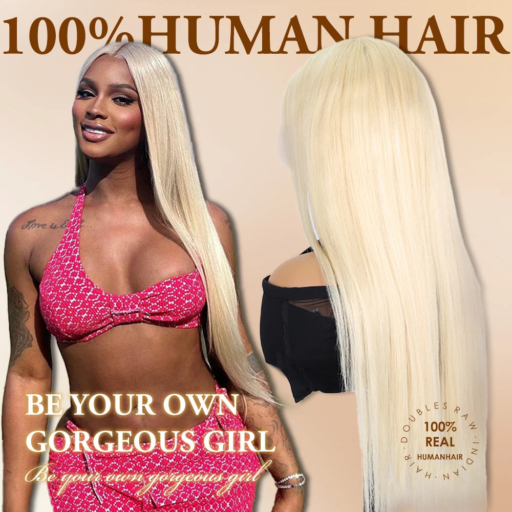 250 Density Straight Human Hair Wigs Blonde 613 HD Lace Frontal Wig 13x6 40 Inches Lace Front Wig Brazilian 100% Human Hair Wigs