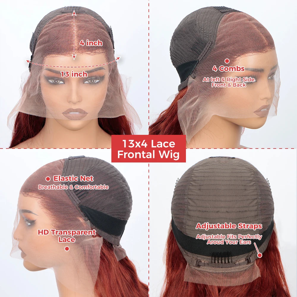 Reddish Brown Ultra-thin Invisible Lace Front Wigs Human Hair Upgraded Tiny Knot 13x4 Straight Frontal Human Hair Wig For Women