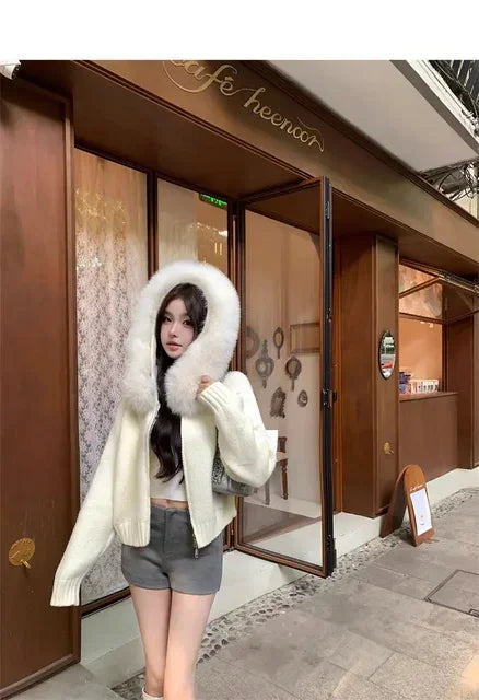 Winter Women Old Money Girl Long Sleeve Full Zip Cardigan Sweater Cuddly Hoodies Knitwear 2000s Aesthetic Korean Fashion Sweater