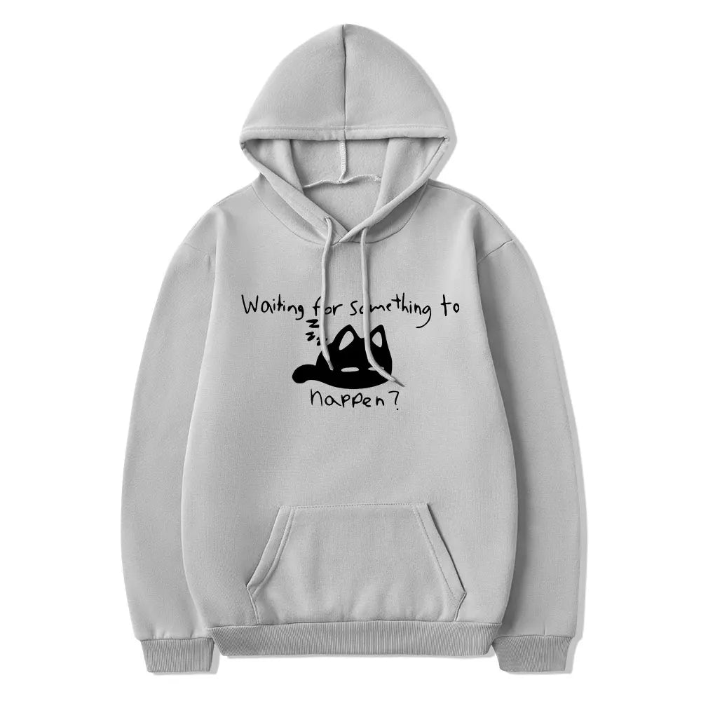 Manga Waiting for Something To Happen Omori Cat Print Hoodie Funny Cats Lover Sweatshirts Harajuku Anime Graphic Hoodies Unisex
