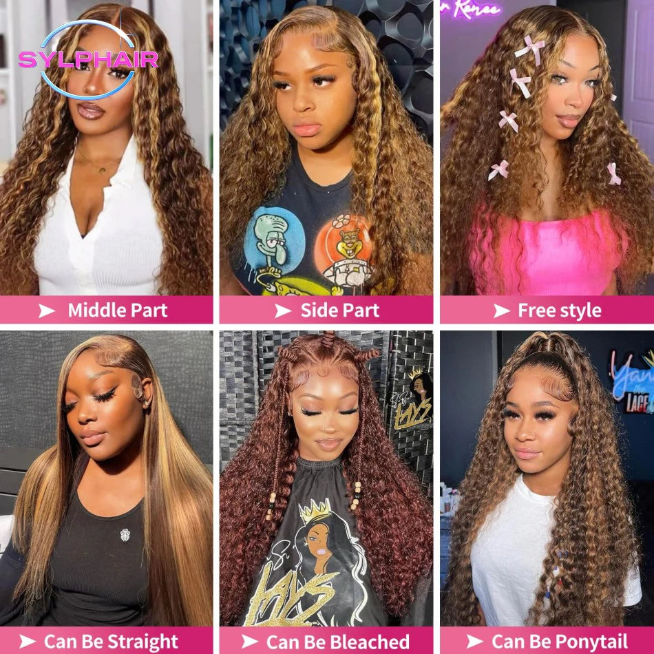 30 40 Inch Highlight 13x6 Hd Lace Frontal Wig Human Hair Pre Plucked Deep Wave 13x4 Honey Blond Curly Lace Front Wigs Human Hair