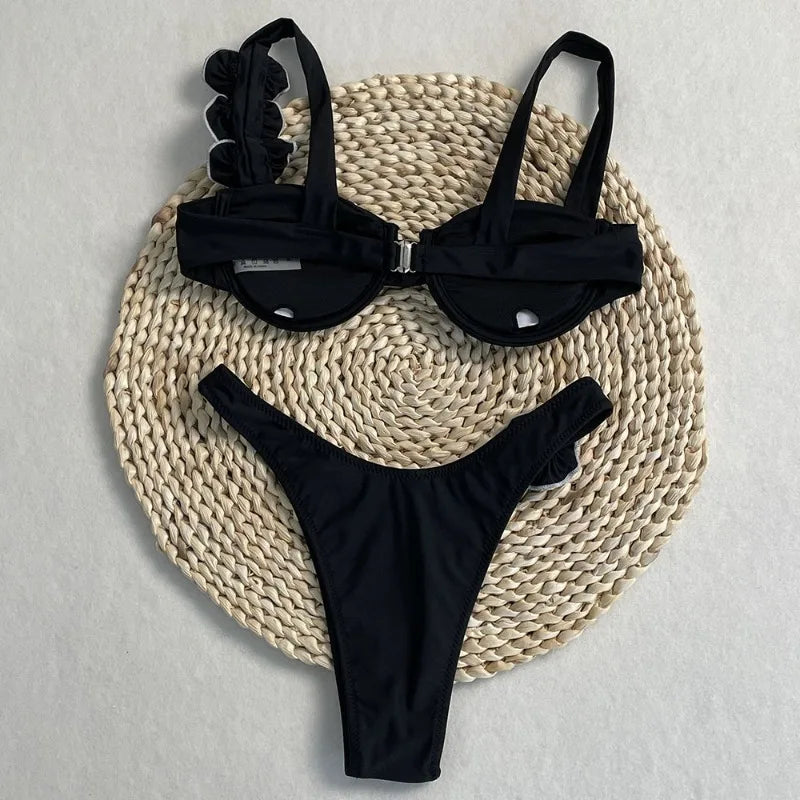 Style Flower Bikinis Women's 2 Piece 3D Rose Bikini Set High Cut Cheeky Swimsuit Floral Appliques Bathing Suit
