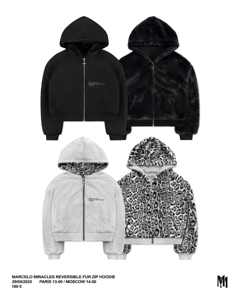 American New Retro Leopard Print Two-sided Fashion Zipper Hoodie Men Street Hip-hop Harajuku Y2K Casual Oversized Sweatshirt