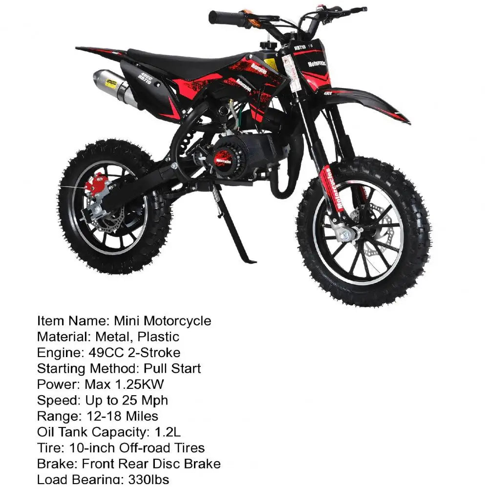 Gas Bike For Kids, Mini Dirt Bike, 49CC 2-Stroke Gas Powered Motorcycle, Shock Absorption Pocket Motorbike, Up to 25 Mph