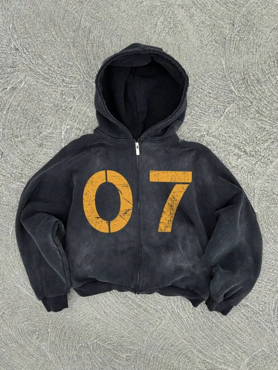 New Y2K Harajuku American Good Luck Pattern Printed hoodie man clothes Vintage Hip Hop Jacket Gothic Style Casual zip up hoodies