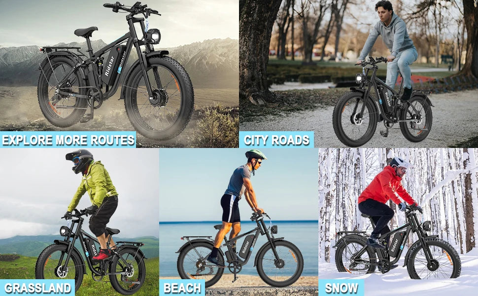 Ridstar Electric Bike 2000W 48V 23AH 26 Inch Fat Tire Adult Ebike Dual Motor Hydraulic Brakes Full Suspension MTB Electric Bike