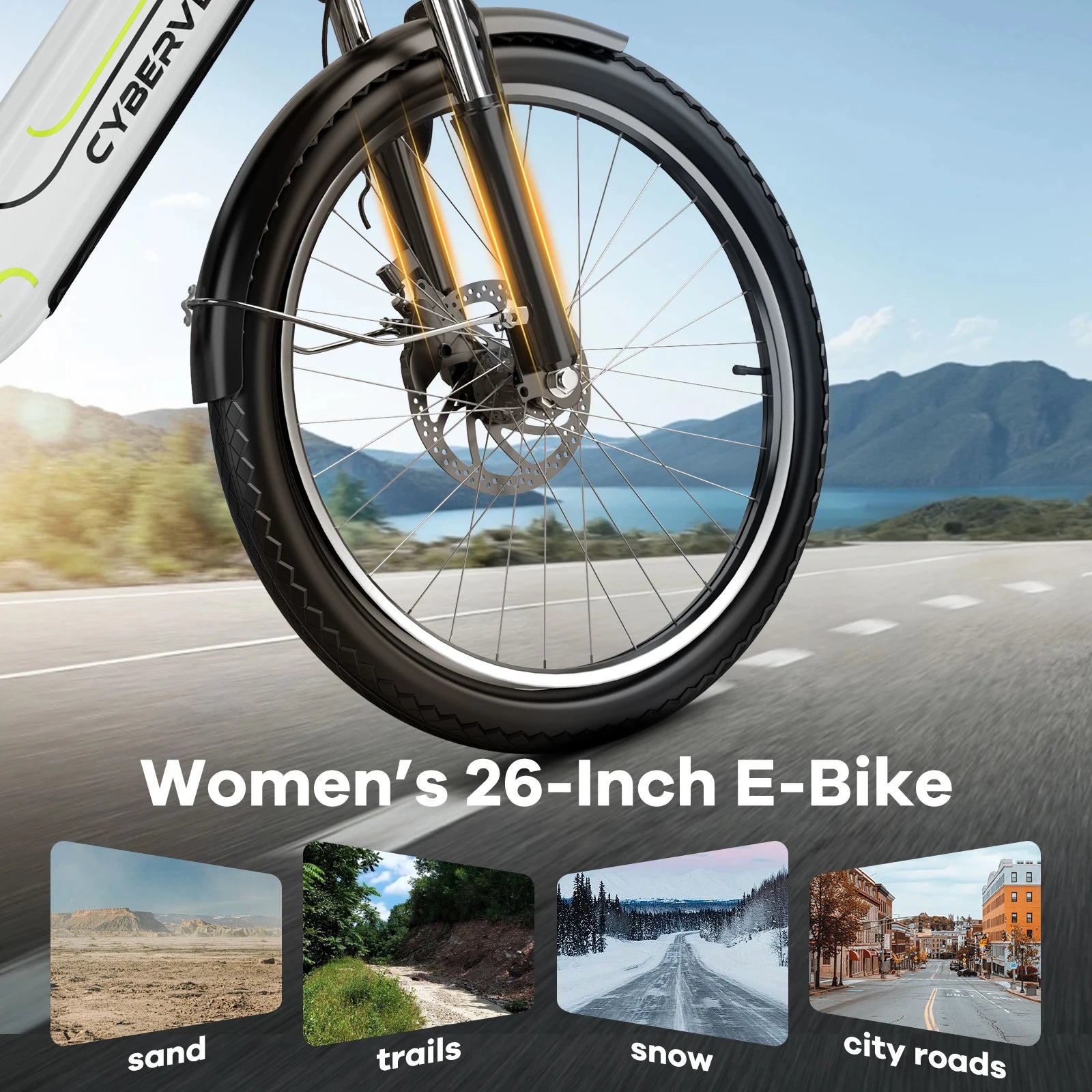 1000W Electric Bike for Adults Cybervelo EK7 26inch Shimano 7 Speed 80+Miles Removable Battery All Terrain E-bike