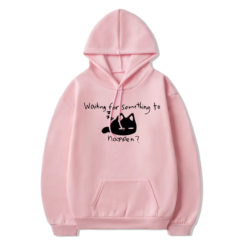 Manga Waiting for Something To Happen Omori Cat Print Hoodie Funny Cats Lover Sweatshirts Harajuku Anime Graphic Hoodies Unisex