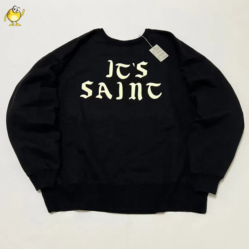 New Letter Print SAINT Hoodies Men Woman Retro Washed Damaged High Street Pullover Sweatshirts Loose Casual Good Quality