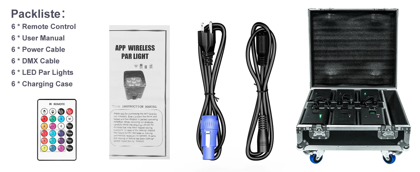 Yiflamefly 6Pcs Par Lights+1Pc Rechargeable Flight Case 80W 6IN1 RGBWA+UV Wireless Built-in Battery DMX Stage Light For DJ Disco