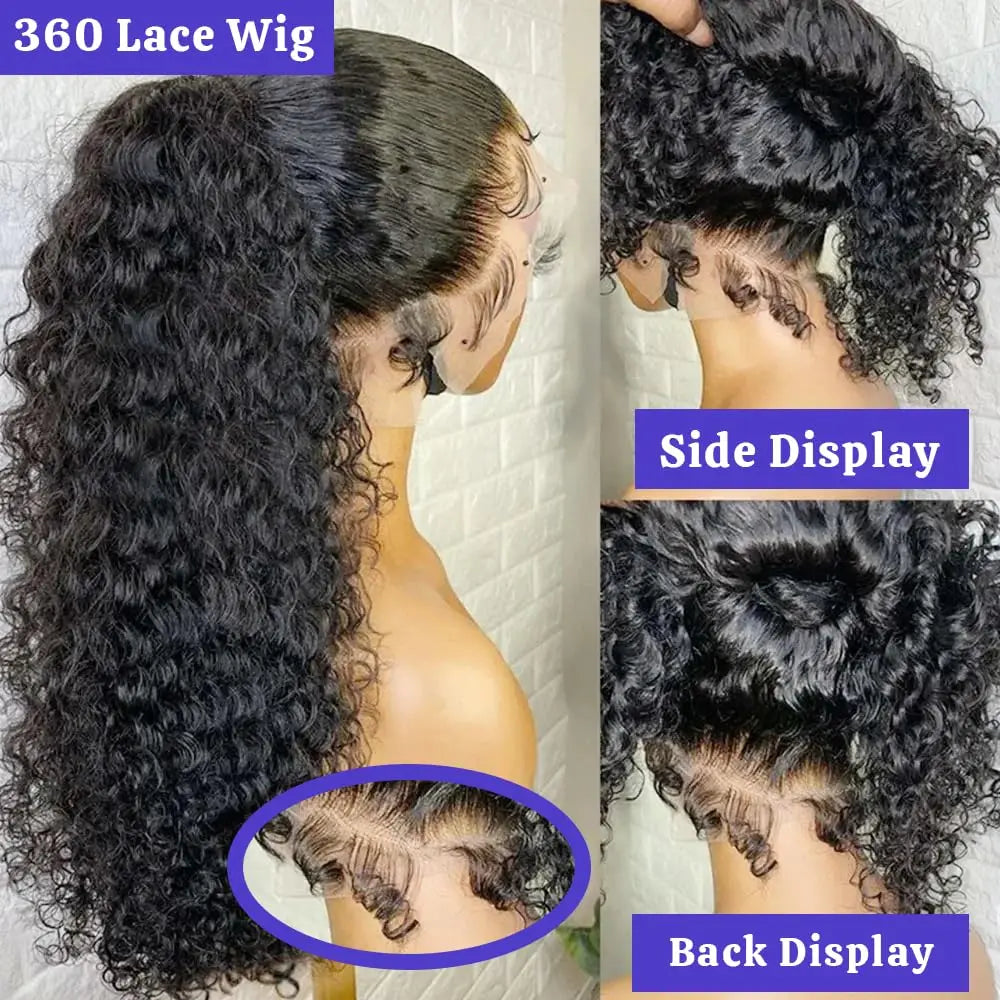Deep Wave 360 Lace Front Wigs Human Hair Curly HD Full Lace Front Wigs Human Hair Pre Plucked With Drawstring 180 Density 30Inch