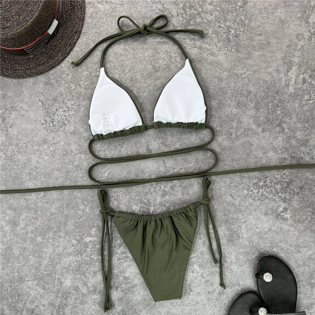 2025 New Wrap Arround Mini Bikini Female Swimwear Women Swimsuit Two-pieces Bikini set Brazilian Bather Bathing Suit Swim V1229H