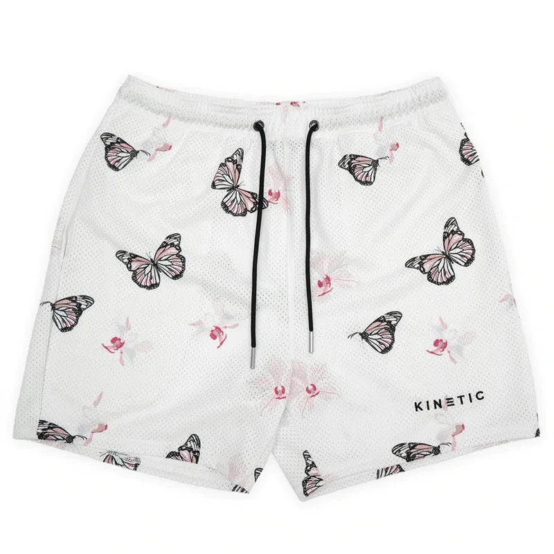 Summer New men short pant Rose Design Casual Shorts Street Hip Hop Fitness Polyester Fast Dry Breathable Embroidery Men Shorts