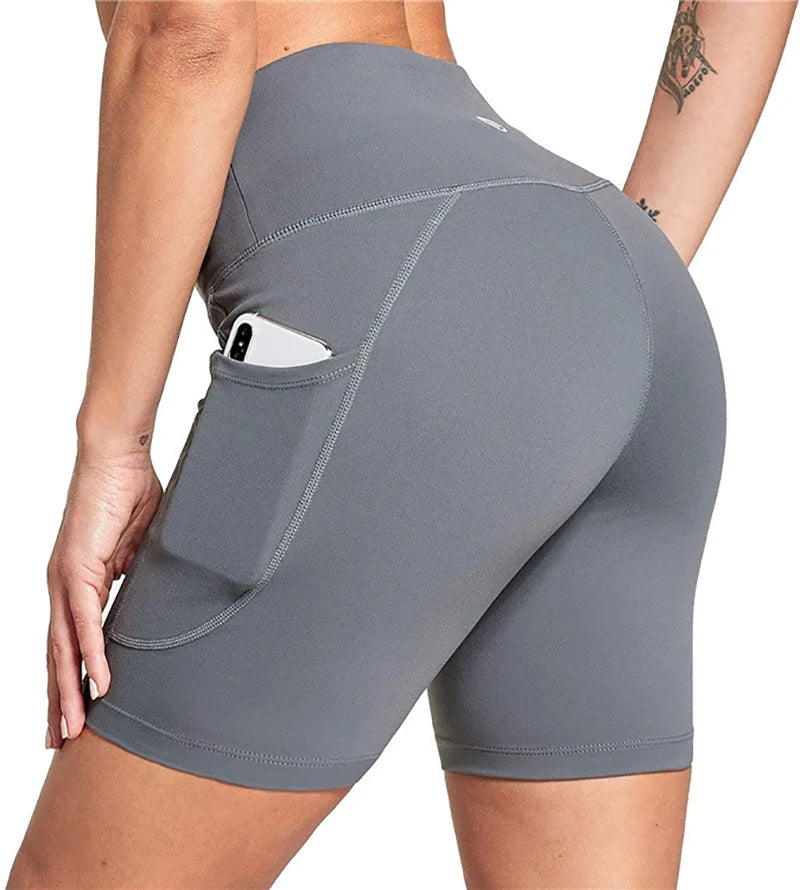Knee Length High Waist Yoga Shorts for Women 2025 Gym Shorts Athletic Fitness Sport Jogging Trouser Gym Running Cycling short