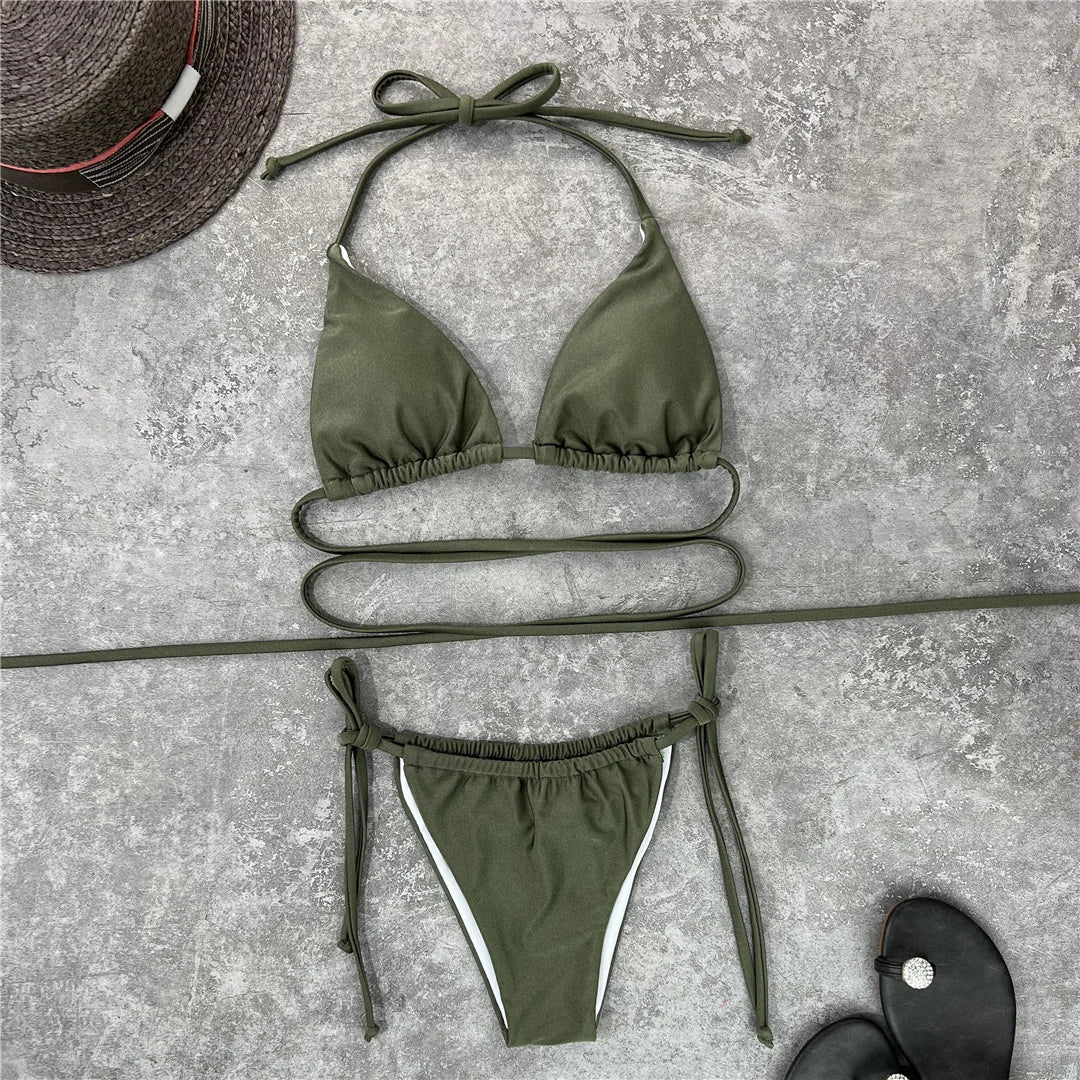 2025 New Wrap Arround Mini Bikini Female Swimwear Women Swimsuit Two-pieces Bikini set Brazilian Bather Bathing Suit Swim V1229H