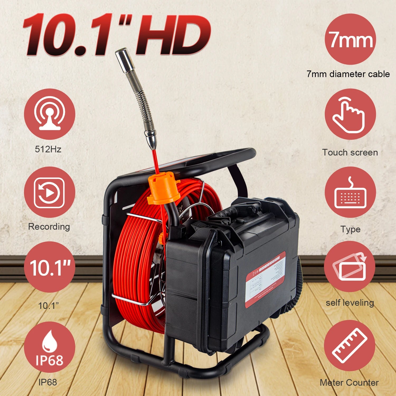Pipe Inspection Camera 10.1inch1080P Screen,SYANSPAN Sewer Endonscope Self-Leveling 512HZ Sonde/Transmitter Meter Counter 30/50M