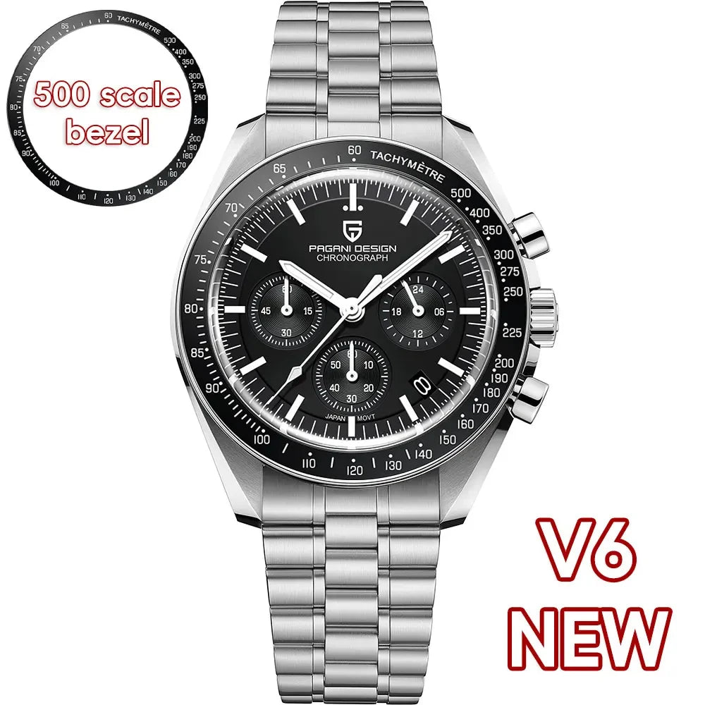 PAGANI DESIGN 2026 New Saturn Watch Luxury Quartz Watches For Men Stainless steel Luminous AR Sapphire crystal Chronograph Man