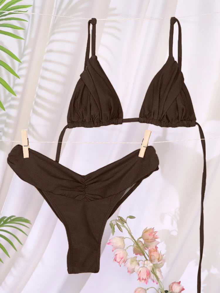 Miyouj New Swimsuit Solid Color Bikinis 2026 Two Piece Suit Women Swimwear Bandage Bathsuit Low Waist Bathwear Triangle Biquini