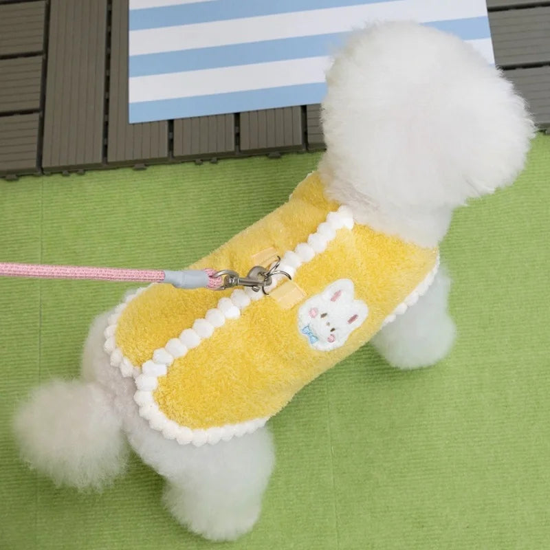 Rabbit Pattern Dog Vest Warm Plush Dog Clothes Autumn Soft Puppy Hoodies Luxury Cute Cat Vest Pullover Bichon Poodle Pet Apparel