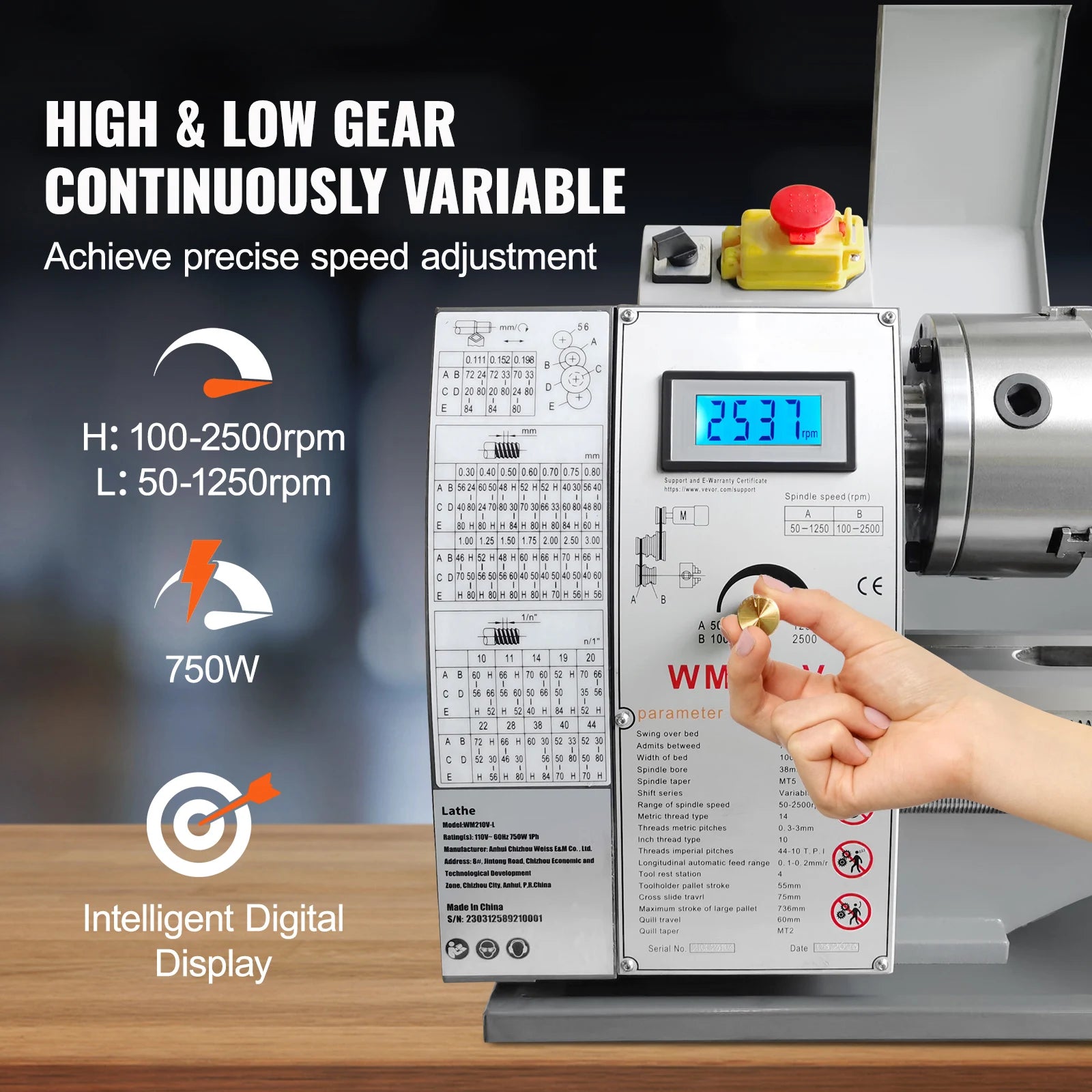 SucceBuy 750W Metal Lathe Machine Brushless 8.3"x29.5" / 210mm*736mm 50-2500RPM Continuously Variable, DIY Metal Working Turning
