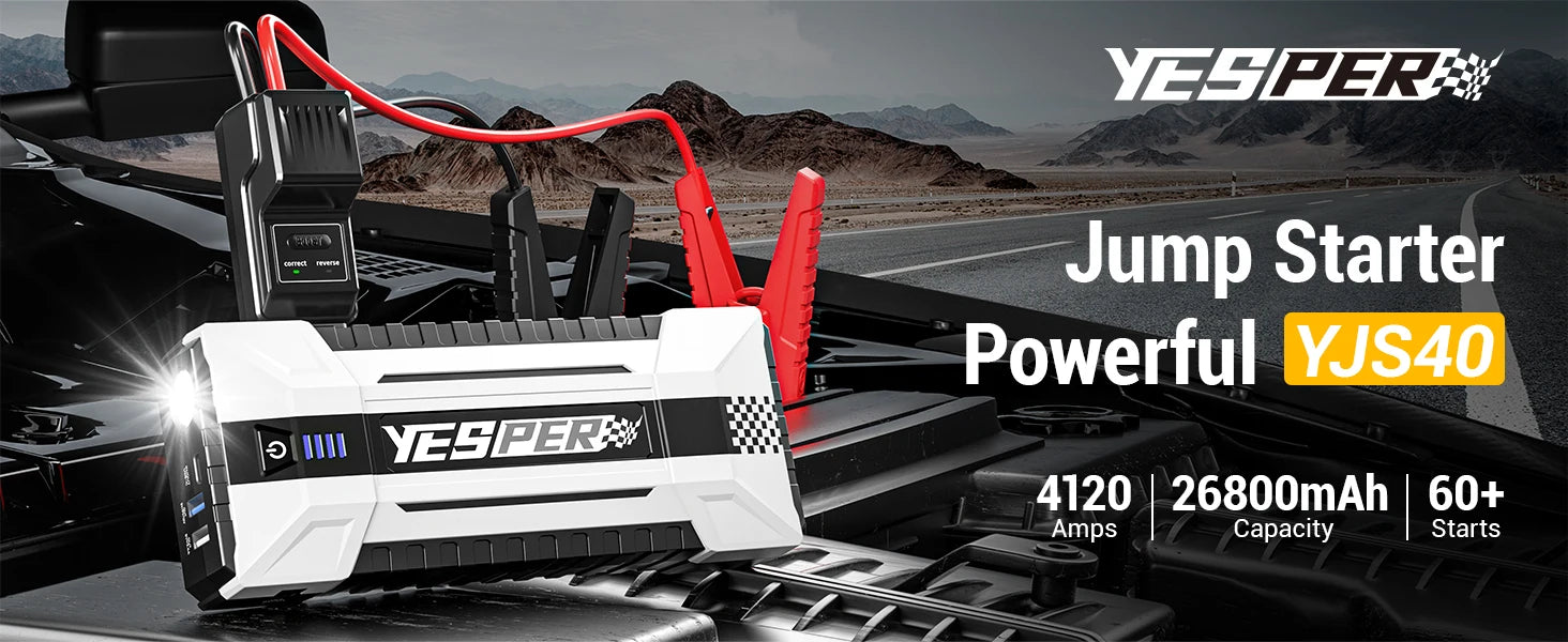 YESPER Starting Device 4120A Peak Jump starter For car ,ALL Gas and Up to 10.0L Diesel Engine,26800mAh Car External battery