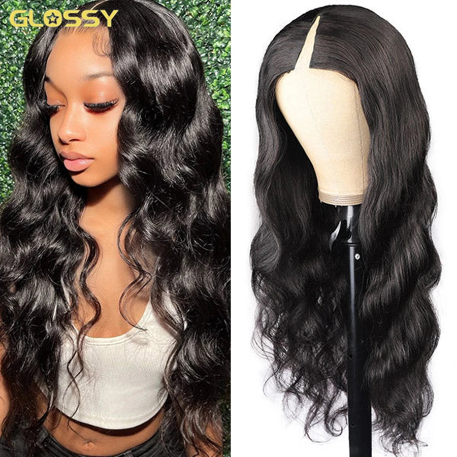 Body Wave V Part Wig 100% Human Hair For Women 250 Density 30Inch No Leave Out Glueless U Part Water Wave Brazilian Wigs On Sale