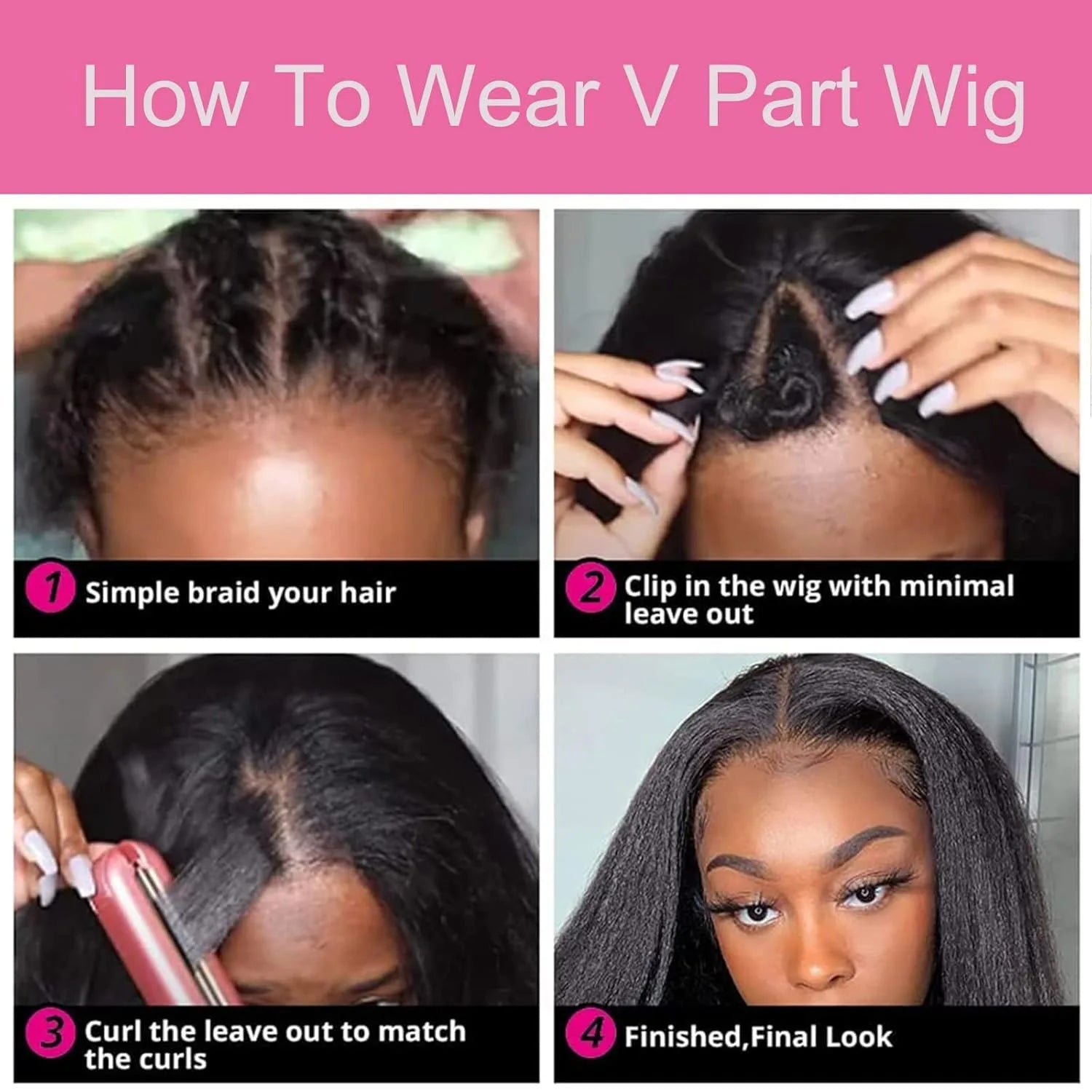 V Part Kinky Straight Human Hair Wig 250% Density for Women Upgrade U part Wig No Leave Out V Shape Clip in Half Wigs No Glue