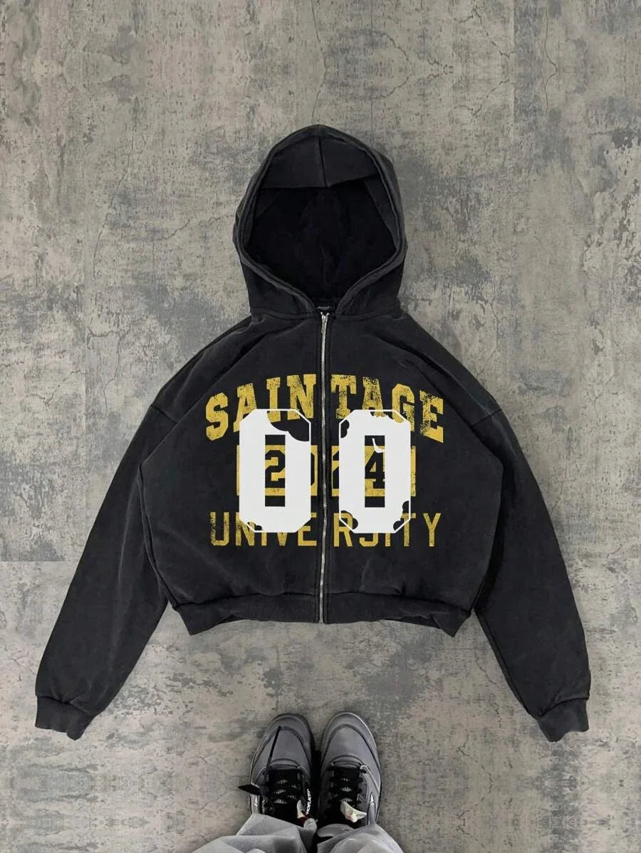 New Y2K Harajuku American Good Luck Pattern Printed hoodie man clothes Vintage Hip Hop Jacket Gothic Style Casual zip up hoodies