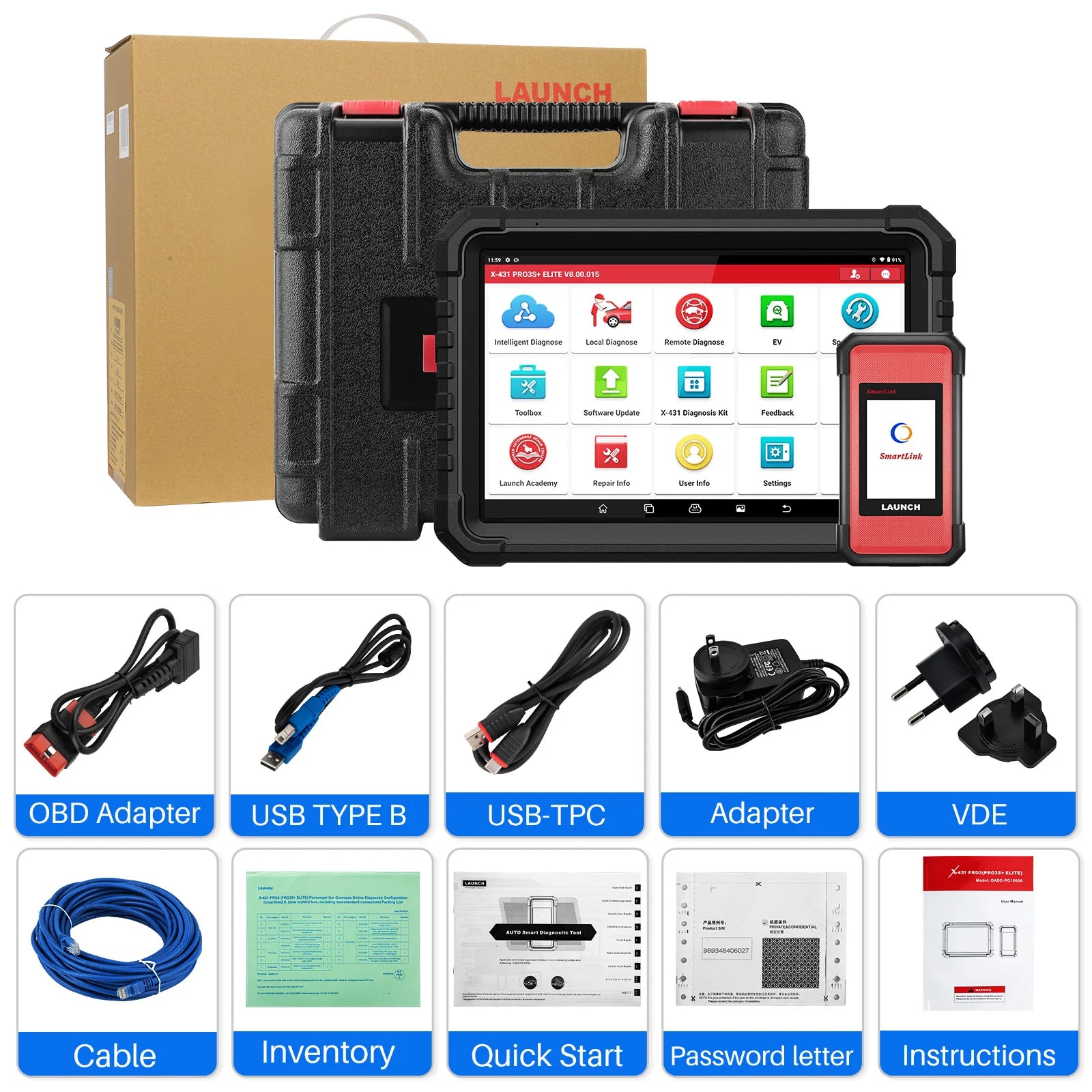 LAUNCH X431 PRO3S+ELITE SmartLink C OBD2 Scanner CAN FD DOIP Car Diagnose Tool J2534 Programming Topology Mapping for FCA SGW