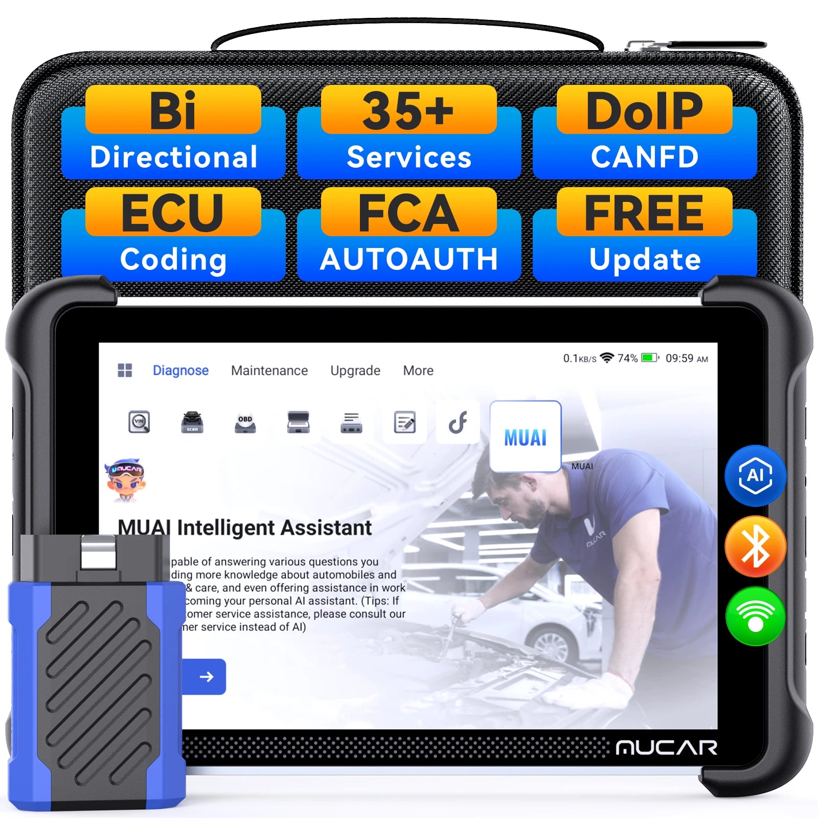 MUCAR 892BT AI Automotive Diagnostic Tool Key Programmer Bidirectional Obd2 Scanner ECU Coding CANFD DOIP 35 Resets Life Free