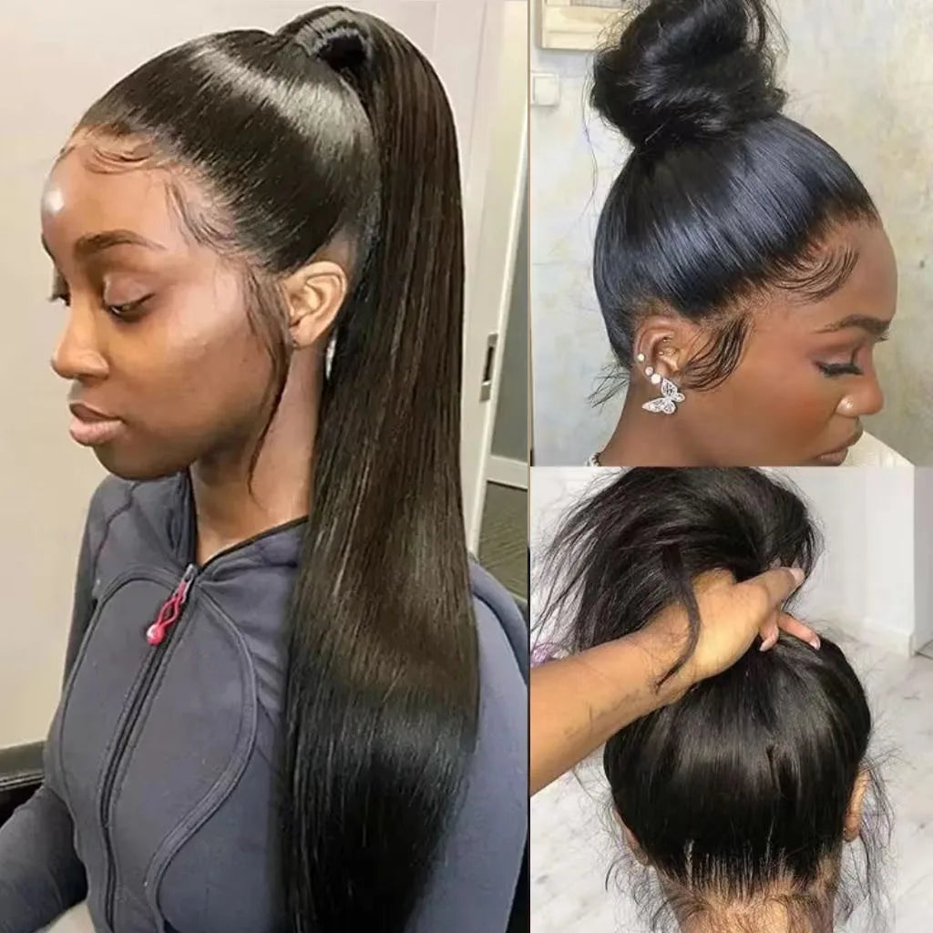 360 Full Lace Frontal Wig 30 Inch Straight HD Lace Front Wigs Human Hair Natural Black 250 Density Upgrade Invisible Drawstring