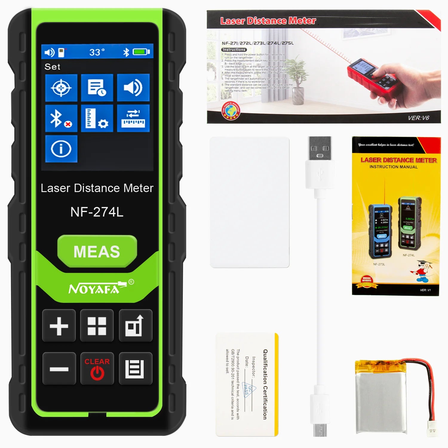 Noyafa Nf-274l Green Laser Distance Meter 60m Rangefinder Laser Range Tape Finder Measure Electronic Level Test Tools
