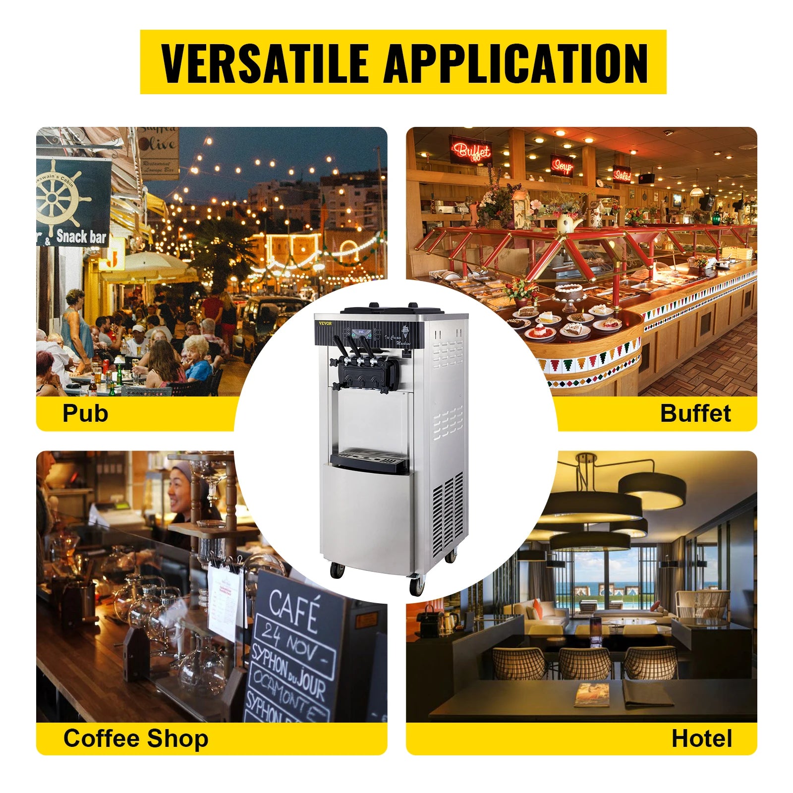 VEVOR Commercial Soft Serve Ice Cream Machine 2200W 20-28L/H - Dual 6L Hoppers for 2 Flavors, Dessert Shops & Bubble Tea Stores