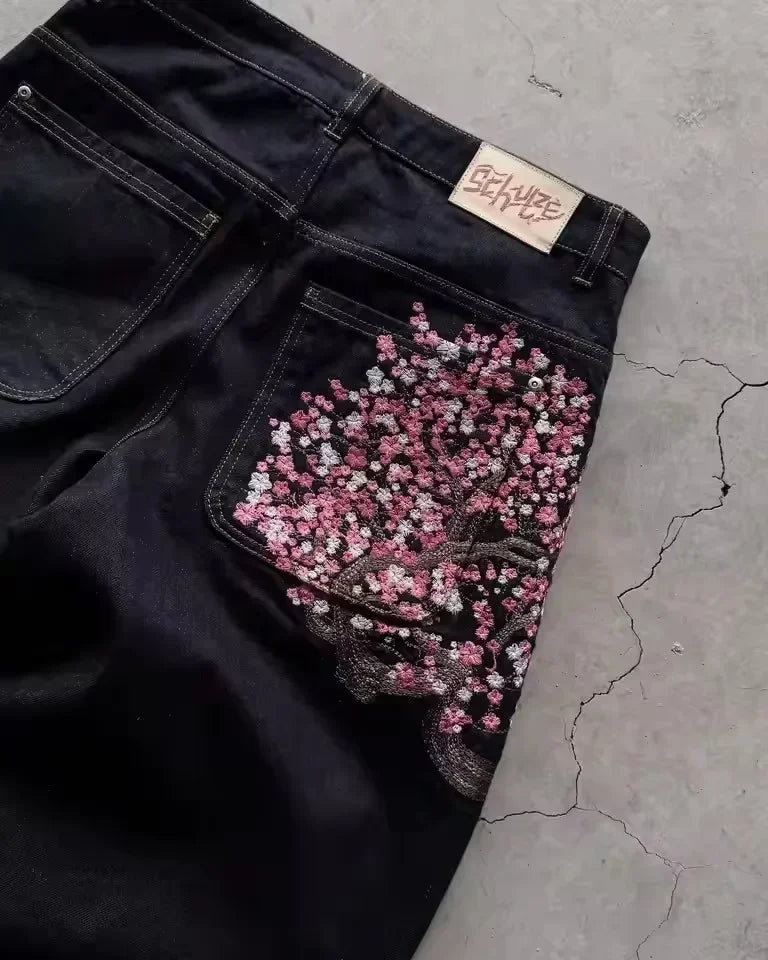 2026 Hip-hop gold coin jeans Y2K retro low waist wide leg zipper pants y2k clothing men's fashion embroidered loose jeans