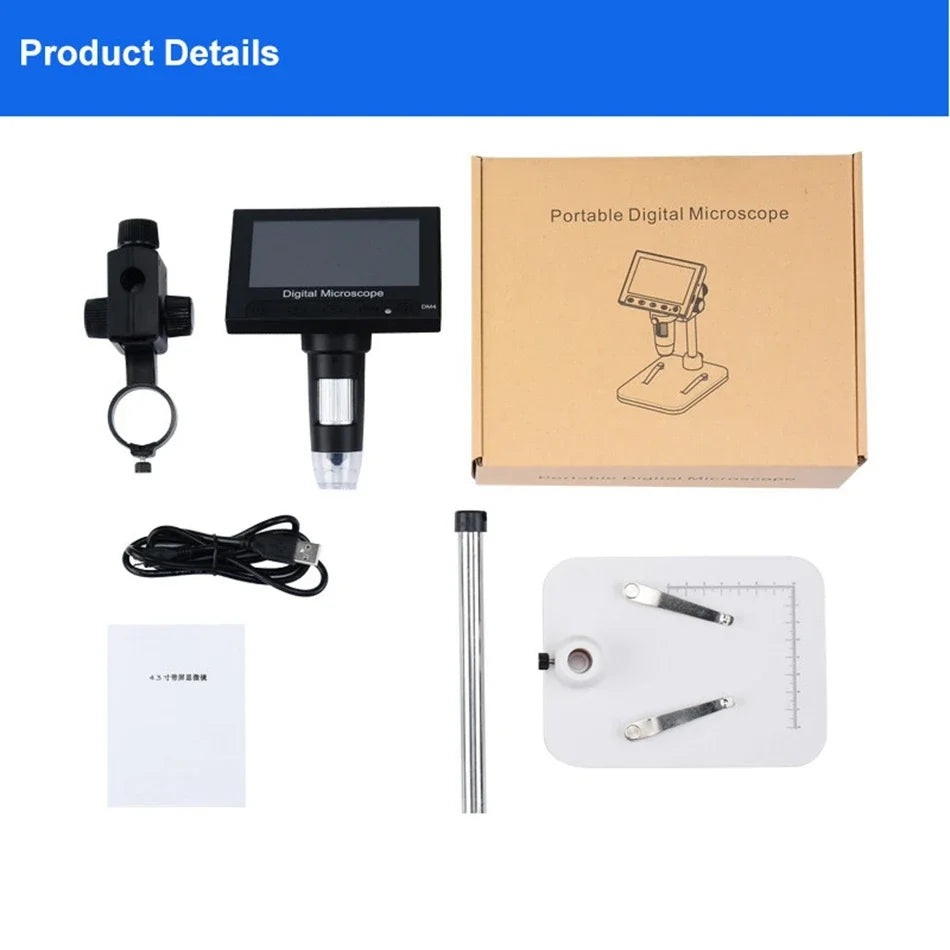 Elikliv EDM4 4.3" LCD Digital Microscope for Electronic 1000x Coin Magnifier Repair Microscope with LED Lights for PC Windows