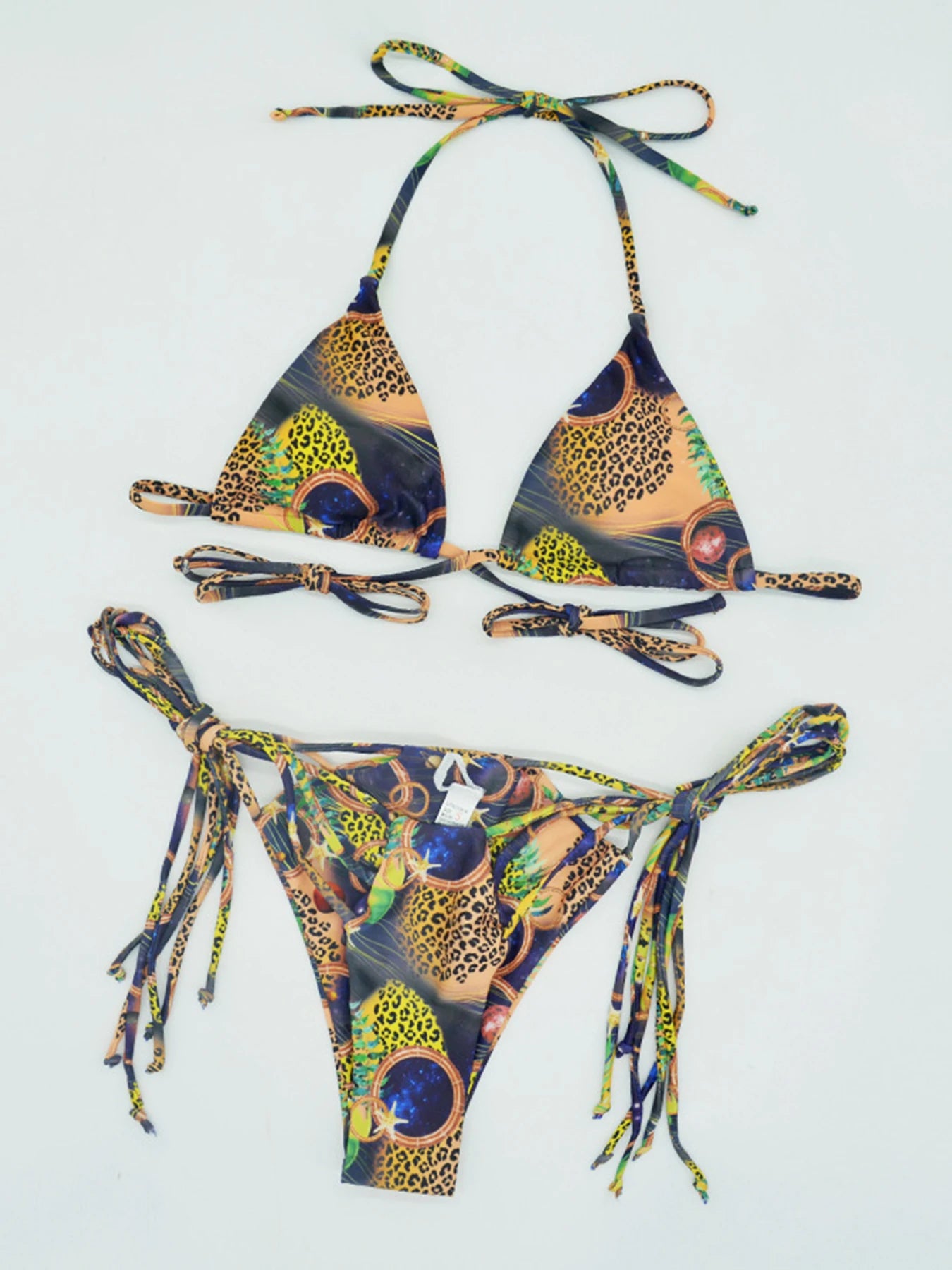 2025 New Sexy Print Bikini Sets Swimsuit For Women Low Waist Swimwear Female Bandage Strappy Bathing Suits Summer Beach Wear XL