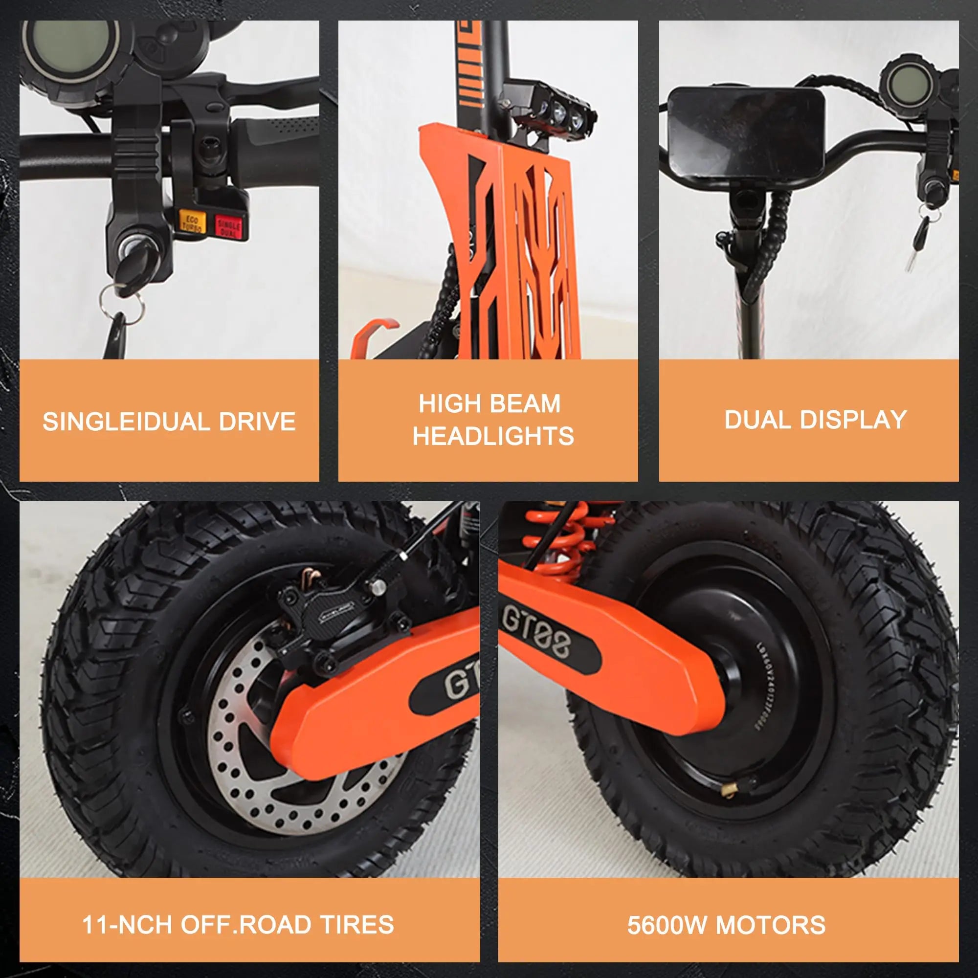 GT08 5600W Adult Electric Scooter Dual Motor Top Speed 50MPH,60V27AH, 11-inch Off-Road Tires Sport Folding eScooter with Seat