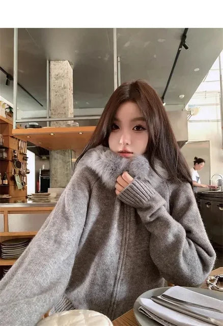 Winter Women Old Money Girl Long Sleeve Full Zip Cardigan Sweater Cuddly Hoodies Knitwear 2000s Aesthetic Korean Fashion Sweater